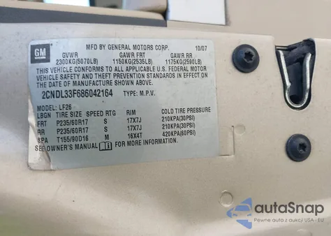 2008 Chevrolet Equinox Lt z USA, uszkodzony, nr VIN 2CNDL33F686042164